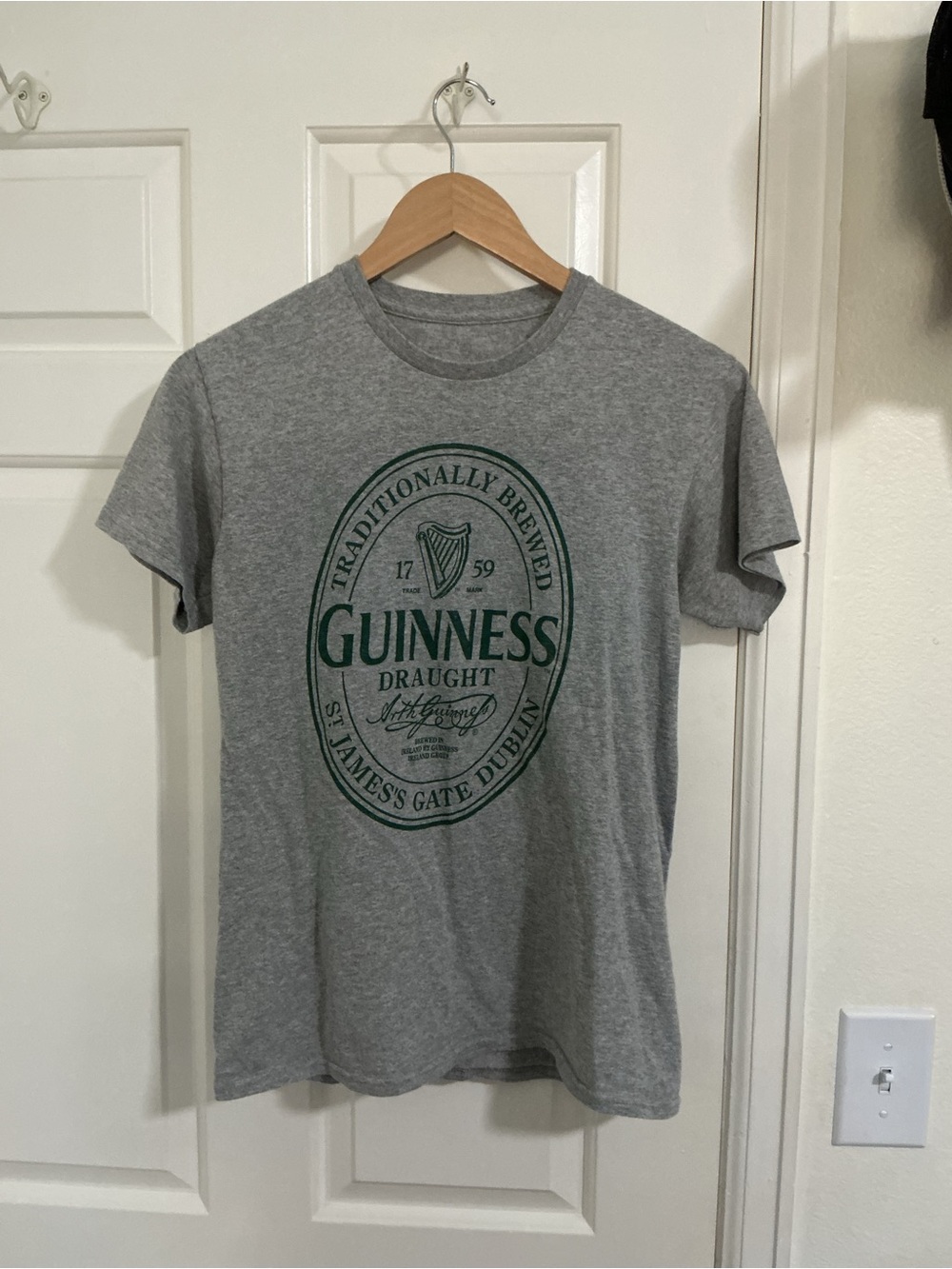 Guinness Gray Short Sleeve Tee with Green Logo